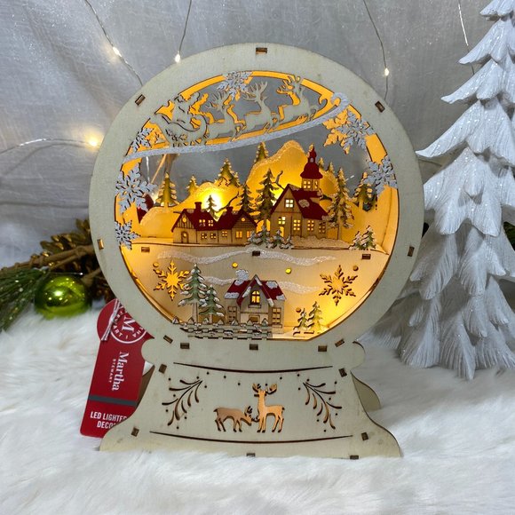 MARTHA STEWART LED Die Cut WOODEN Globe Night Before Christmas Holiday Decor New - Picture 1 of 8
